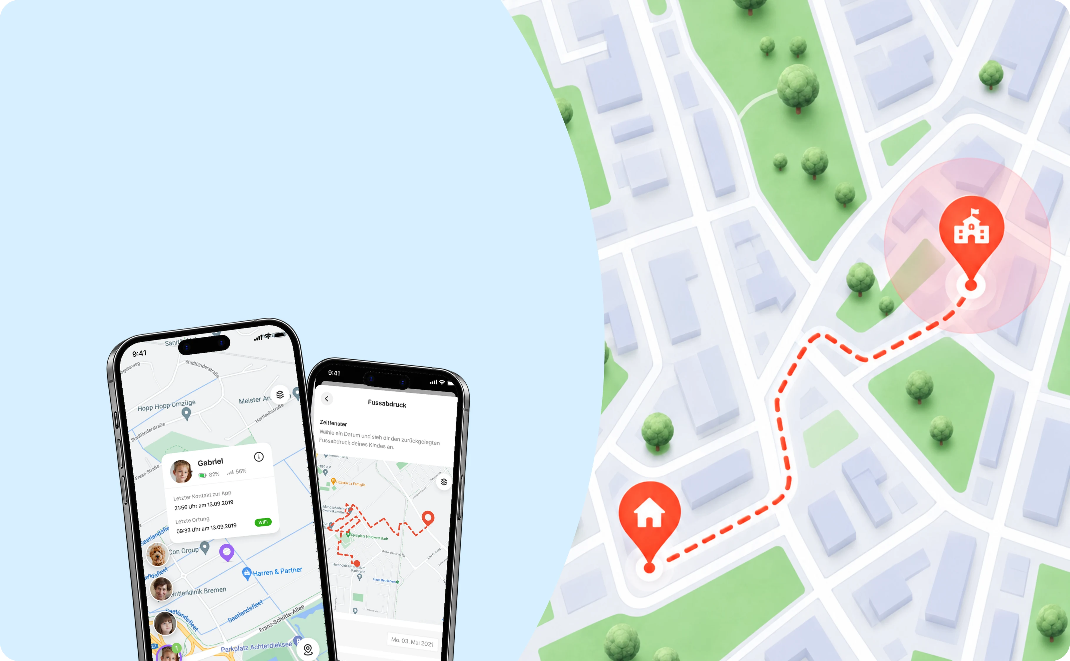 Anio App mit Kartenansicht und Standortverlauf