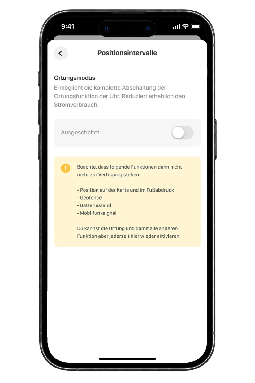 Ortungsintervalle in der Anio App